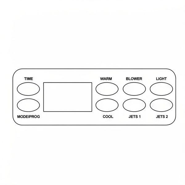 Façade autocollante VL801D (Time, Mode, Prog, Warm, Blower, Light, Cool, Jets 1, Jets 2)