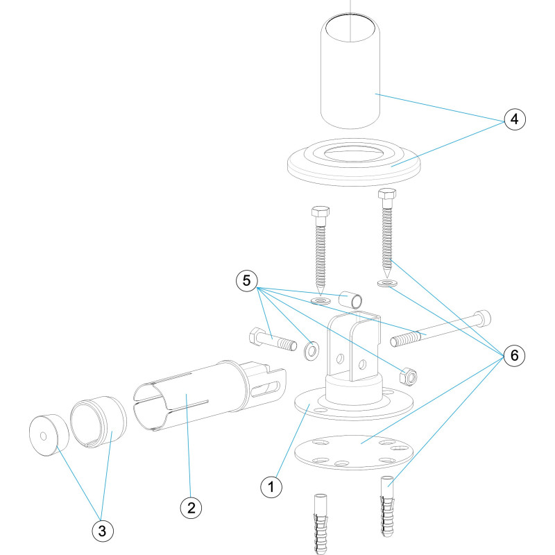 Fixation articulée tube Ø 43 avec plaquette à visser