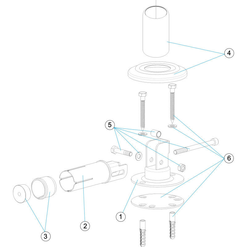 Fixation articulée tube Ø 43 avec plaquette à visser