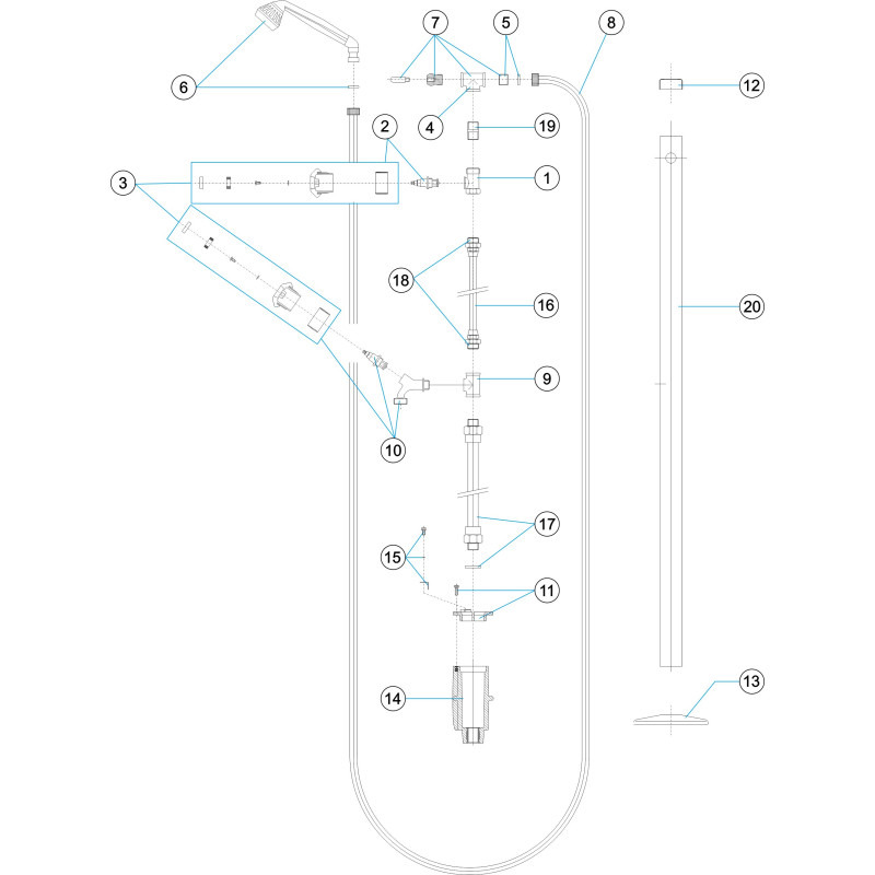Douche téléphone et lave-pieds tube Ø 43