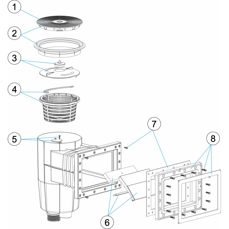 Skimmer 15L PP STANDARD couvercle rond