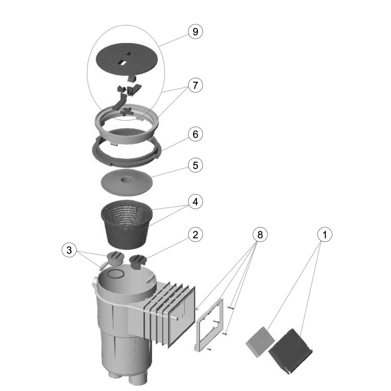 Skimmer 17,5L STANDARD sans meurtière, couvercle rond BETON