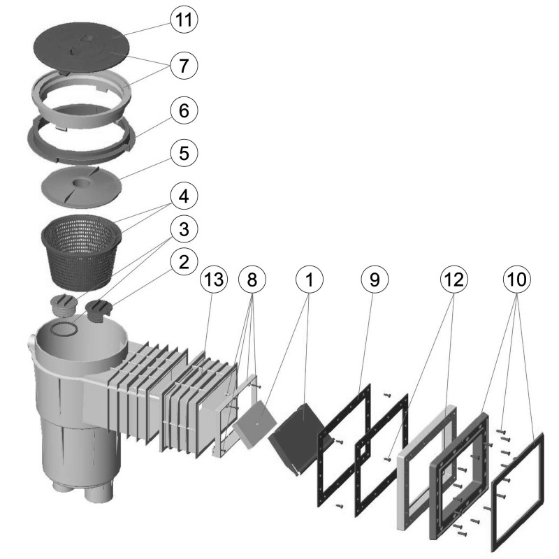 Skimmer 17,5L couvercle rond, petite meurtrière + rallonge LINER