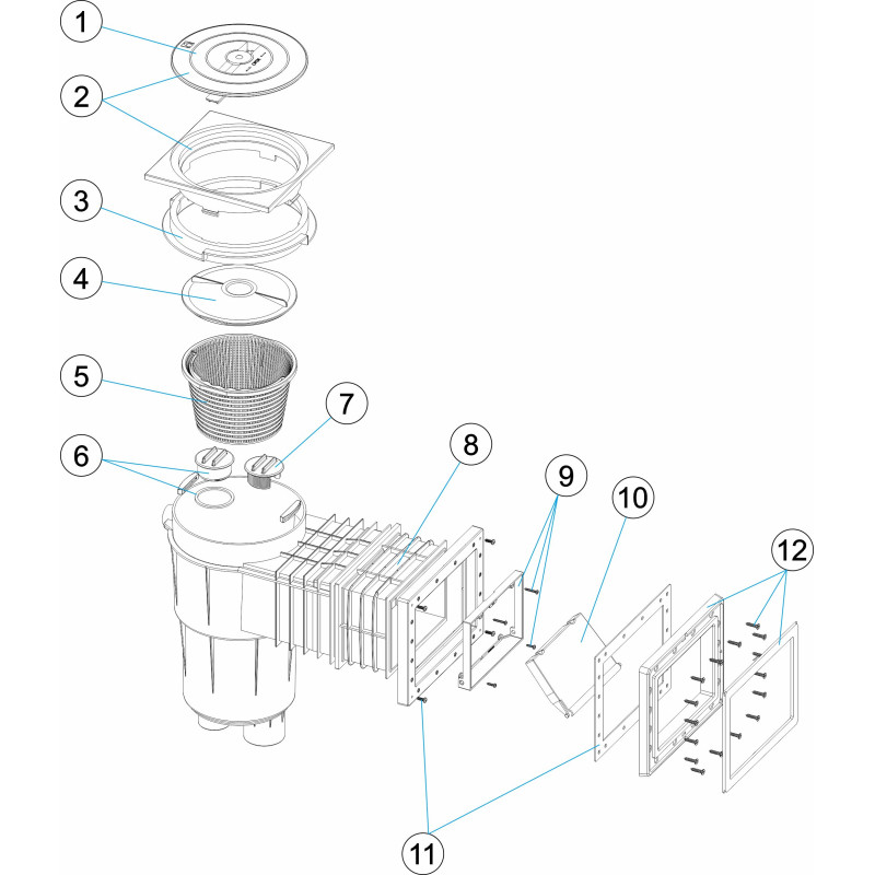 Skimmer 17,5L couvercle carré, petite meurtrière + rallonge LINER