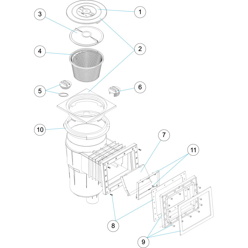 Skimmer 17,5L petite meurtrière, couvercle carré LINER