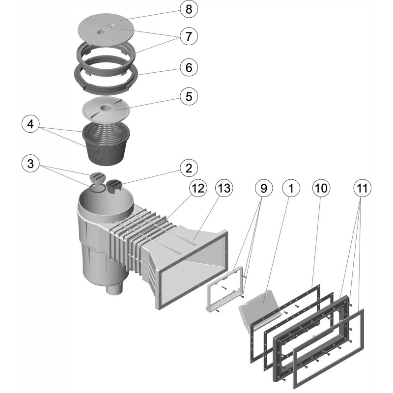 Skimmer 17,5L grande meurtière rallonge, couvercle rond LINER