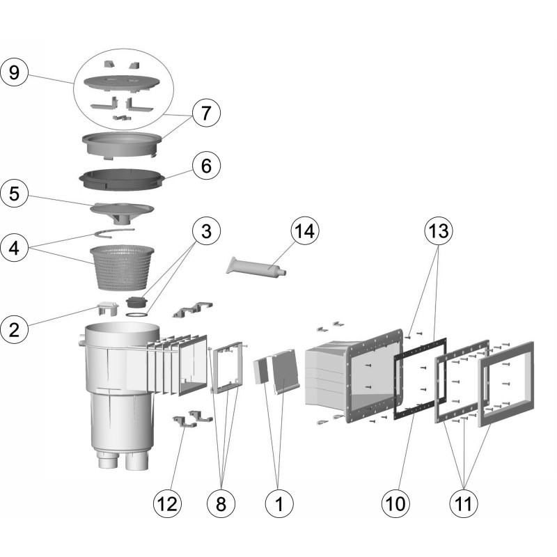 Skimmer 17,5L grande meurtrière, couvercle rond PANNEAUX