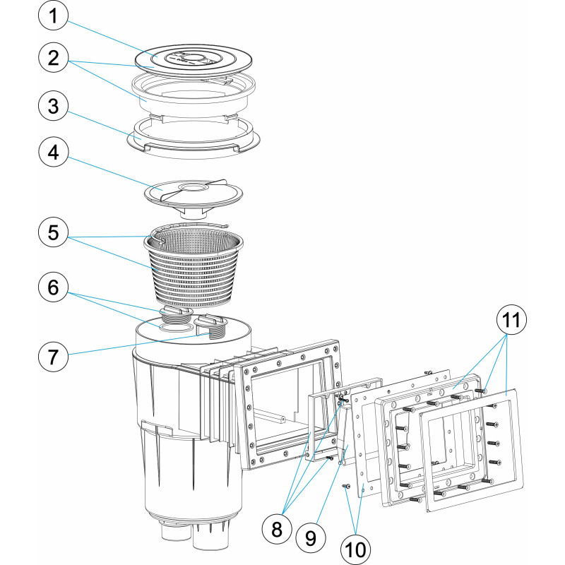 Skimmer 17,5L petite meurtrière, couvercle rond LINER